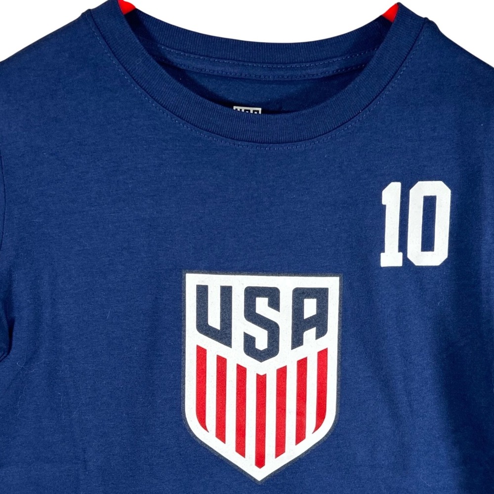2026 USA Soccer Boys XS 4/5 Navy Blue Graphic T-Shirt Pulisic Number 10 New